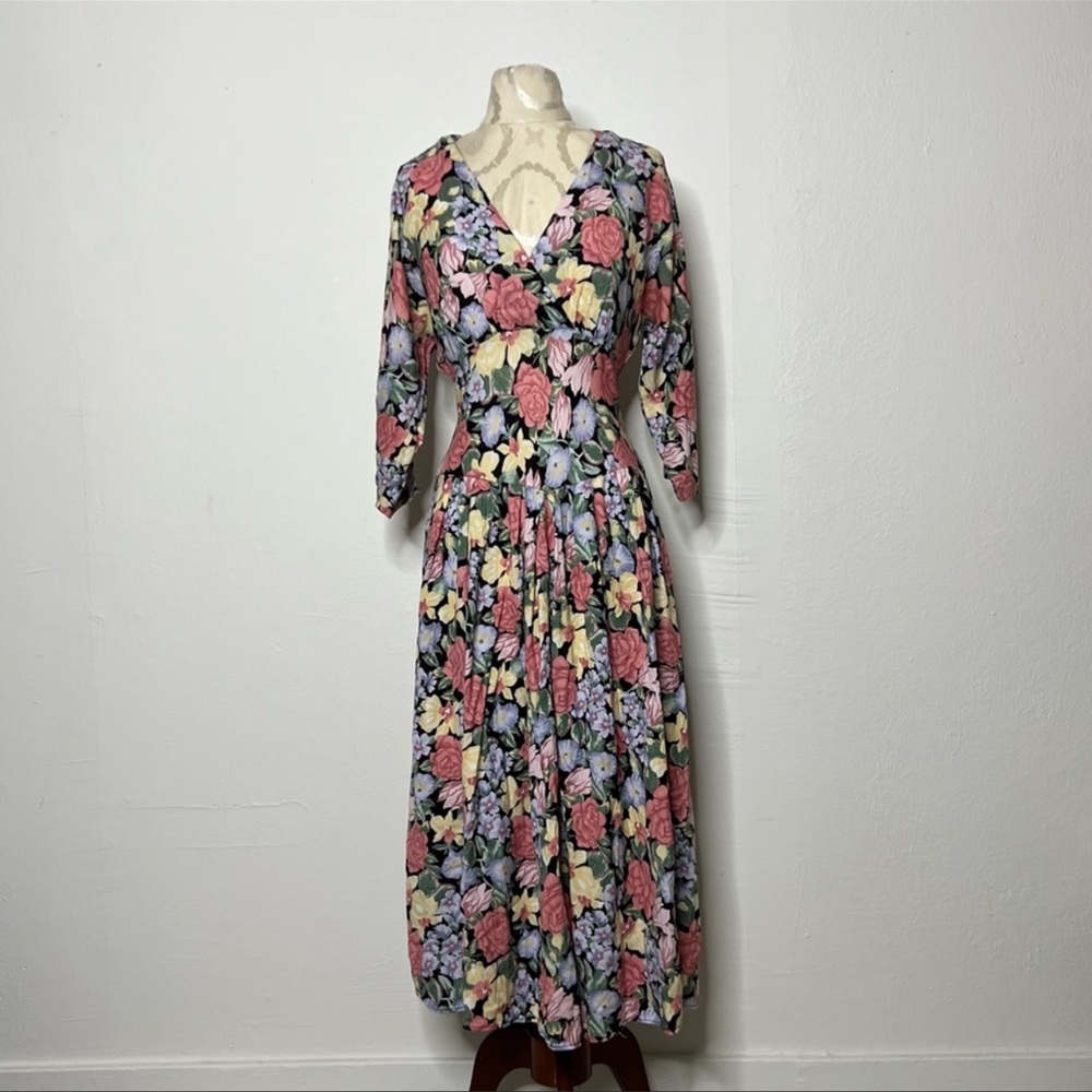 Vintage Floral Dress with Pink and Purple Accents